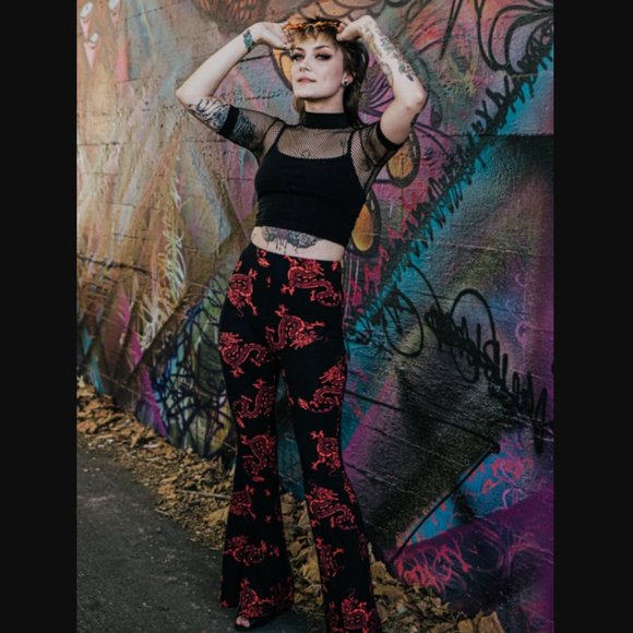 Chinese Dragon High Waisted Bell Bottoms - Picture 2 of 5